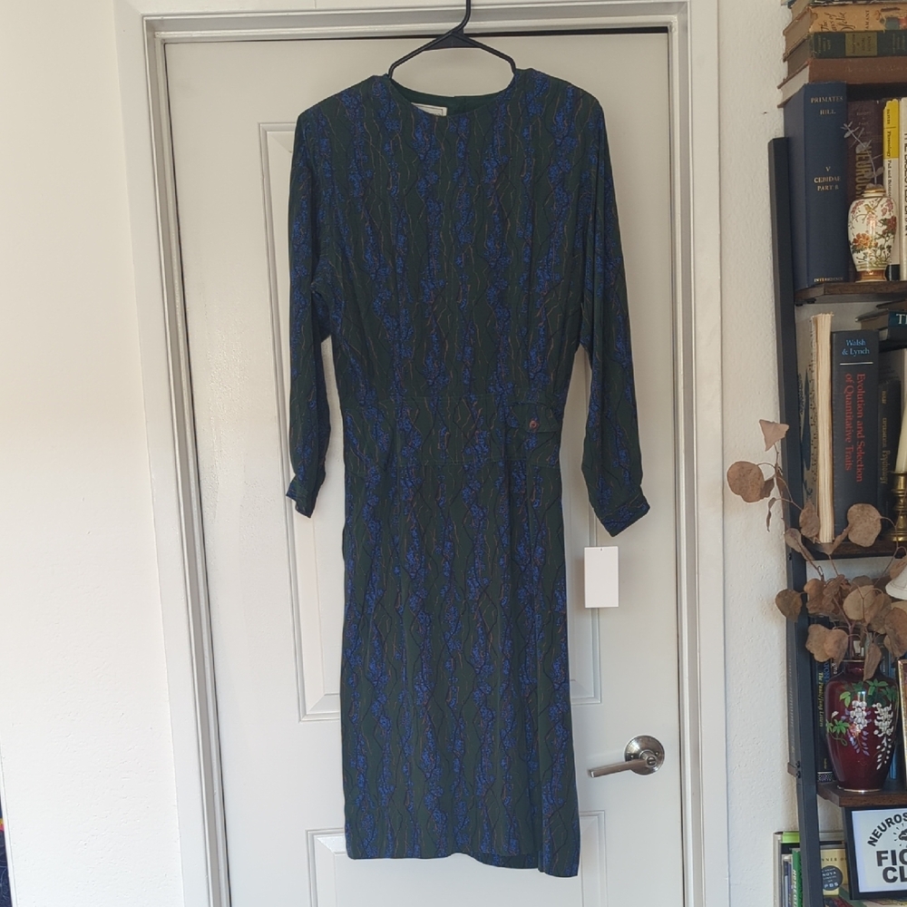 Vintage Green and Blue Silk Dress - Picture 2 of 7
